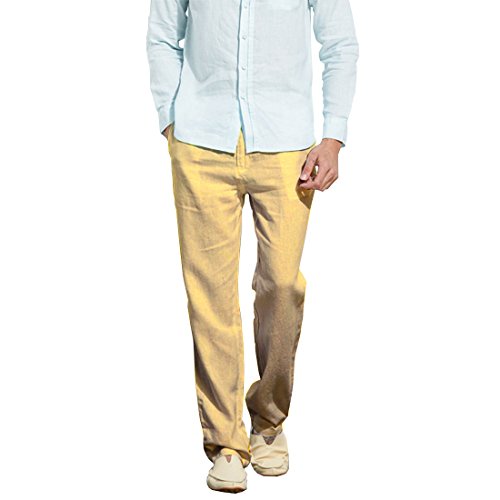 Manwan walk Men’s Casual Beach Trousers Elastic Loose Fit Lightweight Linen Summer Pants K70