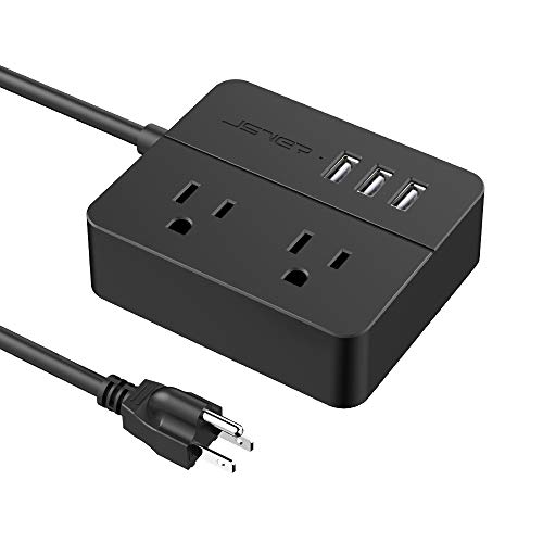 USB Power Strip JSVER Power Strip with 3 USB, Power Strip Surge Protector, 2 AC Outlet Strip, USB Charging Station with 3.94ft Extension Cord, Mini Power Cord for Home, Office, Dorm, Travel (Black)