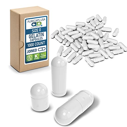 Book Cover PurecapsUSA – Empty White Gelatin Enteric Delayed Release/ Acid Resistant Capsules - Preservative Free with Natural Ingredients - (1,000 Joined Capsules) - Size 0