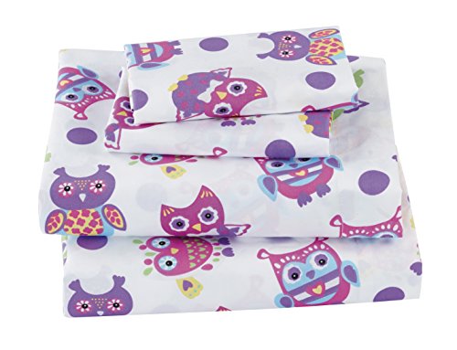 Book Cover K&M Mk Collection 4 pc Sheet Set Full size Owl Purple Pink Green White # Owl White New (Full)