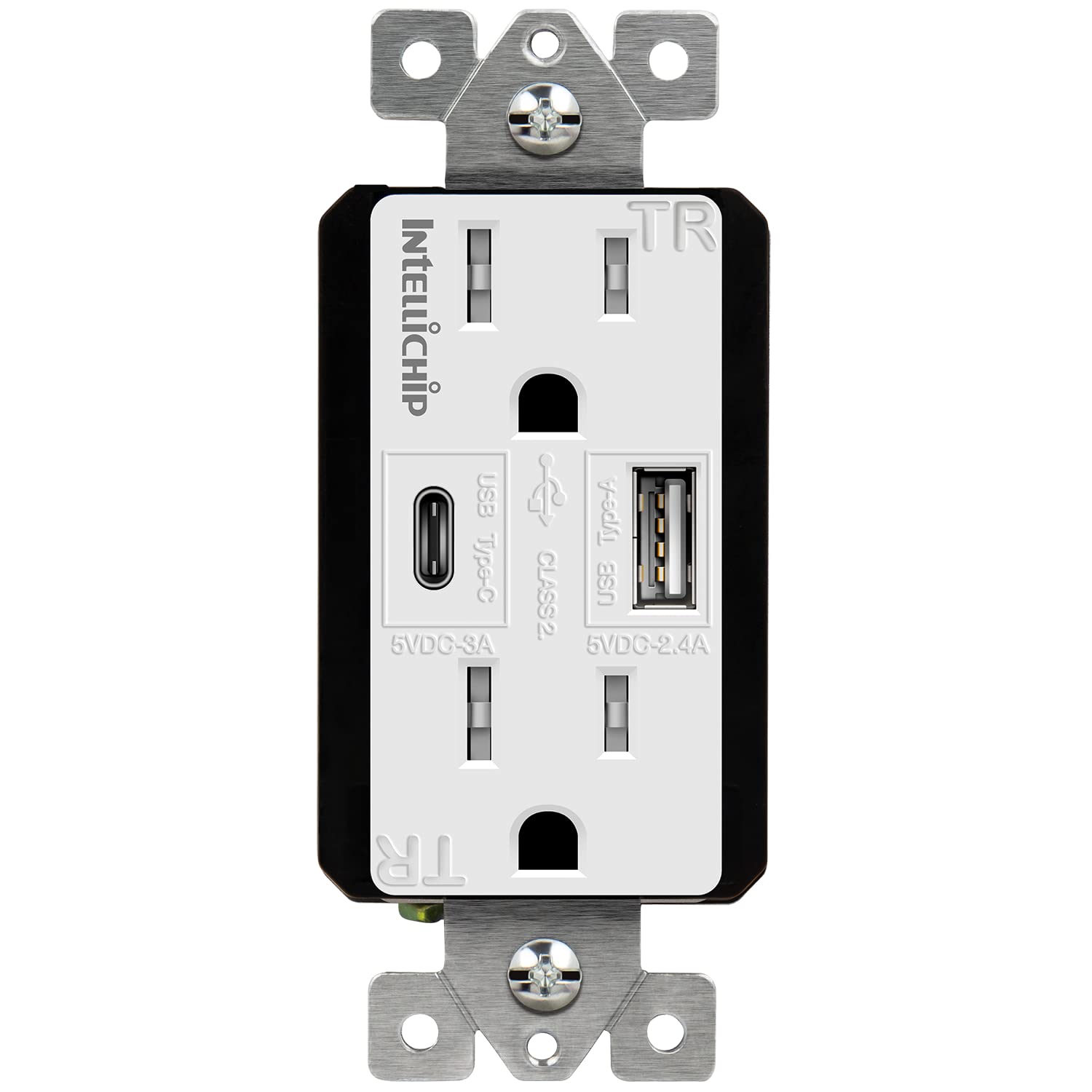 TOPGREENER 5.8A Ultra-High-Speed USB C Wall Outlet Charger, 15A Duplex Tamper-Resistant Receptacle Plug, Charging Power Outlet with USB Ports, Electrical USB Socket, UL Listed, TU21558AC, White White USB 1A1C Ports