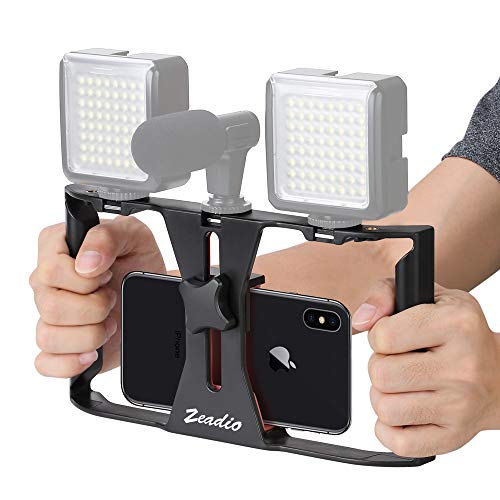 Zeadio Smartphone Video Rig, Phone Movies Mount Handle Grip Stabilizer, Filmmaking Recording Rig Case for Video Maker Filmmaker Videographer - Fits iPhone, Samsung, and All Phones
