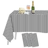 JInSEY 3 Pack Plastic Black White Stripe Tablecloths 54" x 108" Striped Table Cloth Cover Disposable Rectangle Tablecloth for Parties Holiday Party Picnic Decoration
