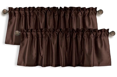 Aiking Home (Pack of 2 ) Solid Faux Silk Window Valance, 56 By 16 Inches, Brown
