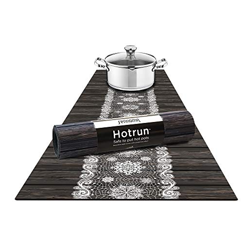 Fennoma Hotrun 2 in 1 Heat Resistant Trivet & Table Runner, 47 Inches Long Trivet for Hot Pots and Pans, Handles Heat Up to 356F, Anti Slip, Waterproof, Ideal for Kitchen Countertops (Wood)