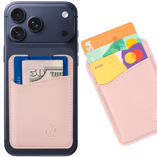 WALLAROO Genuine Leather Phone Card Holder Pocket For iPhone and Android Smartphones (Rose Gold Leather)