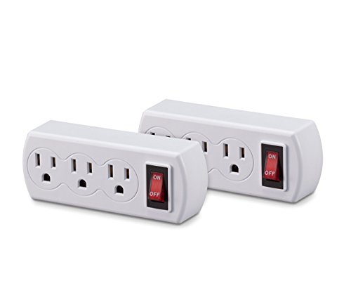 Triple Plug Outlet Adapter with On/Off Switch Energy Saving With Ground - 2 Pack ZapMan