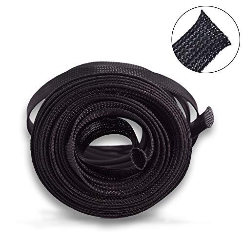 Wang-Data 50ft-1" PET Expandable Braided Sleeving -Black -cable management sleeve cord organizer for wrap & protect cables