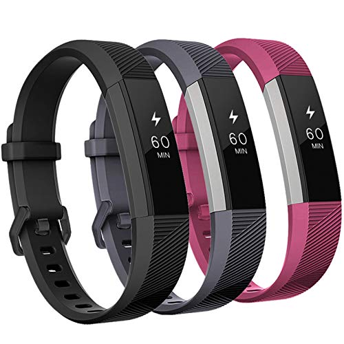 GEAK for Fitbit Alta HR Bands,Replacement Bands for Alta,3Pack,Black Gray Fushia,Small