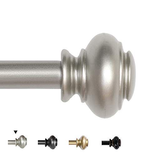 H.VERSAILTEX Window Curtain Rods for Windows 66 to 120 Inches Adjustable Decorative 3/4 Inch Diameter Single Window Curtain Rod Set with Classic Finials, Nickel Finishing