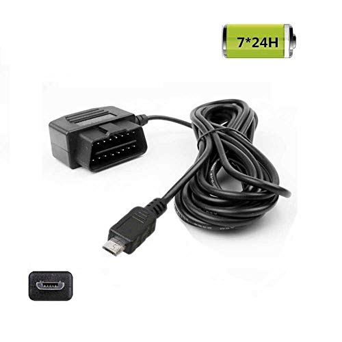 REARMASTER Universal OBD Power Cable for Dash Camera,24 Hours Surveillance/Acc Mode with Switch Button(Micro USB Port)