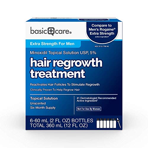 Book Cover Amazon Basic Care Minoxidil Topical Solution USP, 5 Percent, Hair Regrowth Treatment for Men, Extra Strength, 12 Fluid Ounces