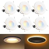 hykolity 6 Pack 5/6 Inch LED Can Lights with Night Light, CRI90, 1100lm, 15W=100W, Baffle Trim, 2700K/3000K/3500K/4000K/5000K Selectable, Dimmable, Damp Rated LED Recessed Lighting, Install in Can