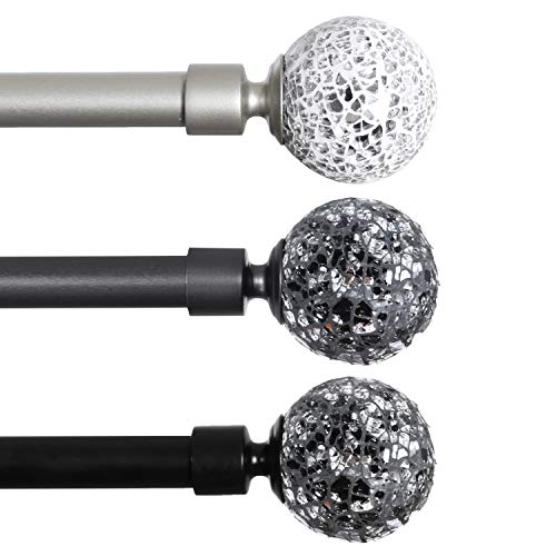 H.VERSAILTEX Window Curtain Rods for Windows 28 to 48 Inches Adjustable Decorative 3/4 Inch Diameter Standard Single Window Curtain Rod Set with Sparkling Mosaic Finials, Nickel