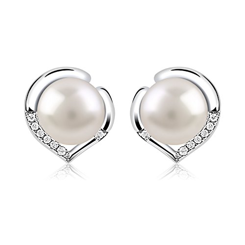 Book Cover B.Catcher Silver Pearl Earrings 925 Sterling Silver Freshwater 8mm Pearl Studs Earrings Heart Set Gift