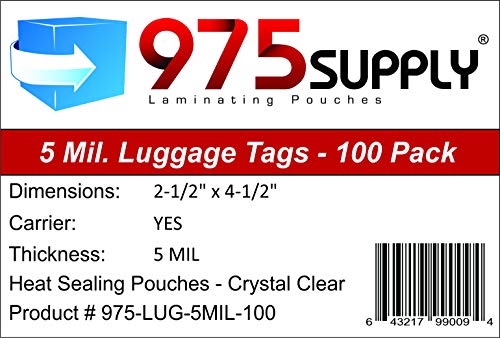 975 Supply Luggage Tag 5 Mil Laminating Pouches with Loops, 2.5 x 4.25 inches , 100 per Box