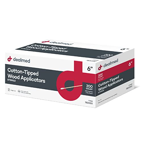 Dealmed 6" Cotton-Tipped Wood Applicators â€“ 200 Sterile Cotton-Tipped Applicators, Ideal for Application of Medication, Cleaning Skin, Arts and Crafts and More