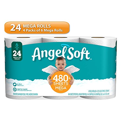 Book Cover ANGEL SOFT Toilet Paper Bath Tissue, 24 Mega Rolls, 480+ 2-Ply Sheets Per Roll