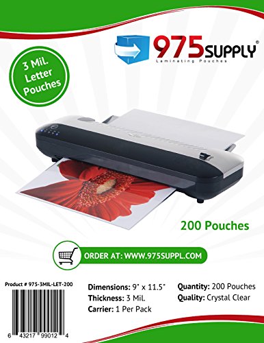 Book Cover 975 Supply 3 Mil Clear Letter Size Thermal Laminating Pouches, 9 X 11.5 inches, 200 Sheets