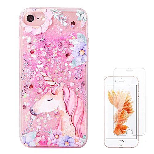 Liquid case for iPhone 6/6 Plus/iPhone 7/7 Plus Print Flowing Liquid Floating Luxury Bling Glitter Sparkle Stars Transparent Plastic Case (Pink Unicorn, iPhone 6/6s (4.7 inch))