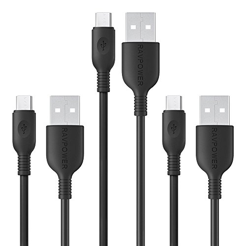 RAVPower 3-Pack Micro USB Cable Sync and Charge (3ft x 2, 6ft) for Samsung, Huawei, HTC, Nexus, Motorola, Nokia, LG, MP3, Tablet, Windows, PS4, Camera - Black