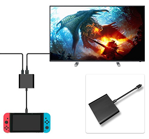 Book Cover FastSnail HDMI Type C Hub Adapter for Nintendo Switch, HDMI Converter Dock Cable for Switch (Black)