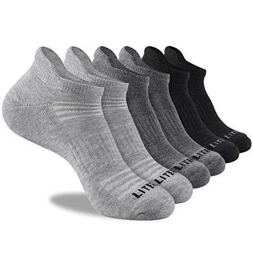 Book Cover LITERRA Mens Ankle Socks 6 Pack Low Cut Athletic Running Cushioned Tab Socks