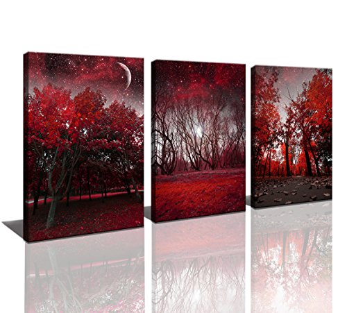 Book Cover Cao Gen Decor Art-AH40334 Canvas Prints 3 panels Framed Wall Art Red Trees Paintings Printed Pictures Stretched for Home Decoration