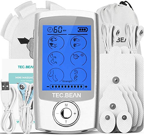 TENS Unit Muscle Stimulator with 8 Electrode Pads, TEC.Bean 16 Modes Rechargeable Electric Pulse Massager Pain Relief Tens Machine for Back, Neck, Arm, Leg & Knee - Home Office Sport