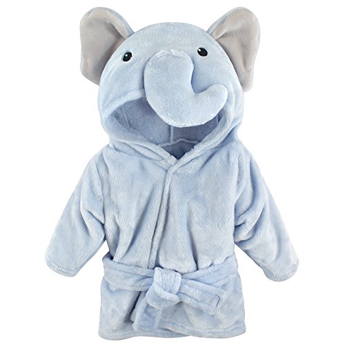 Book Cover Hudson Baby Unisex Baby Plush Animal Face Robe, Blue Elephant, One Size, 0-9 Months