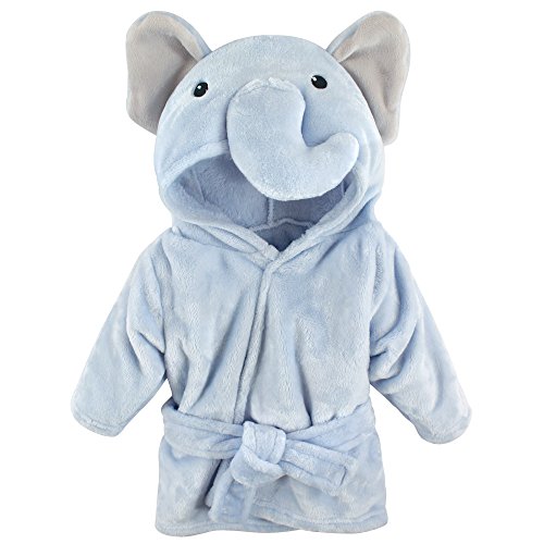 Hudson Baby Unisex Baby Plush Animal Face Robe, Blue Elephant, One Size, 0-9 Months