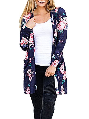 OLRAIN Women's Casual Floral Printed Long Kimono Coats Outwear Cardigan Tops