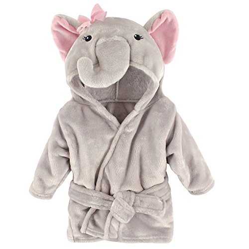 Book Cover Hudson Baby Unisex Baby Plush Animal Face Robe, Pretty Elephant, One Size, 0-9 Months
