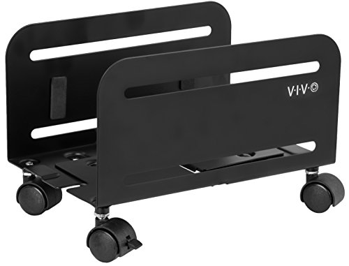 Book Cover VIVO Black Computer Desktop ATX-Case, CPU Steel Rolling Stand, Adjustable Mobile Cart Holder with Locking Wheels (CART-PC01)