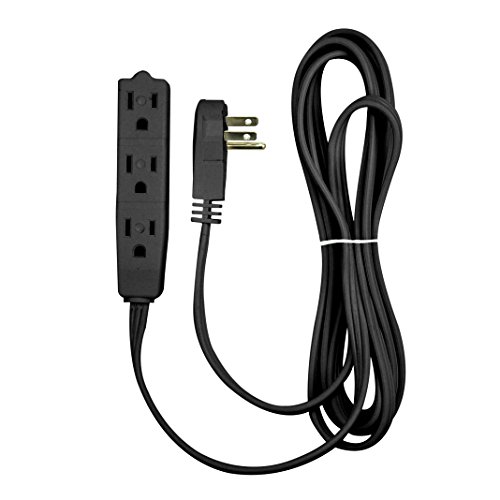 BindMaster 15 Feet Extension Cord/Wire, 3 Prong Grounded, 3 outlets, Angled Flat Plug, Black (1 Pack)