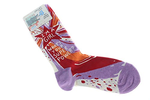 Blue Q Women's Novelty Crew Socks "I'm A Girl. What's Your Superpower?" ( Women's Shoe Size 5-10 )