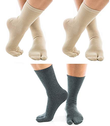 V-Toe Split Toe Flip-Flop Socks 3 Pairs Tabi Premium Cotton Blend Mens Womens Socks