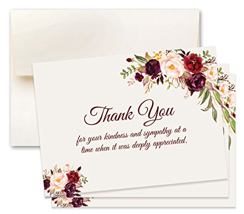 15 Sympathy Acknowledgement Cards, Funeral thank you cards, Includes Envelopes