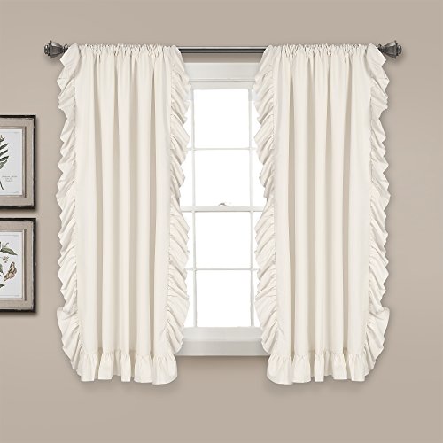 Lush Decor Reyna Ruffle Window Curtain Panel Set for Living, Dining, Bedroom (Pair), 54"W x 63"L, White
