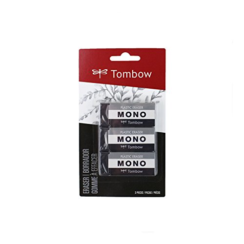 Book Cover Tombow 57330 MONO Black Eraser, Medium, 3-Pack. Cleanly Removes Marks Without Damaging Paper
