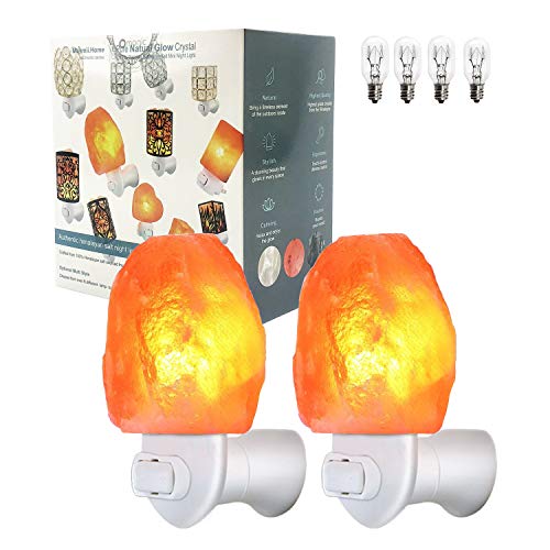 MAYMII·HOME 2 Pack Salt Night Light Lamp, Pink Natural Himalayan Salt Lamp, Mini Carved Salt Crystal Night Light Wall Light with Bulbs, Saftety Approved Wall Plug, Bedroom Decoration and Lighting
