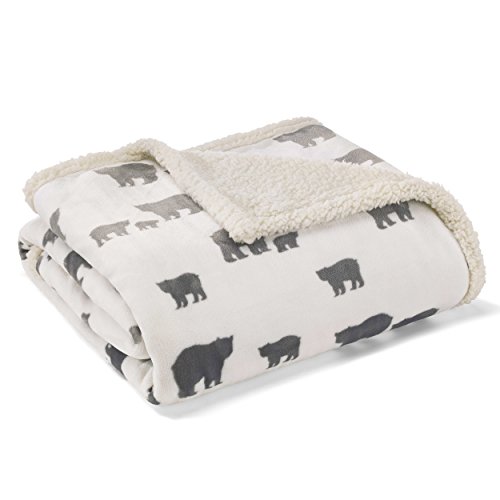 Book Cover Eddie Bauer Ultra-Plush Collection Throw Blanket-Reversible Sherpa Fleece Cover, Soft & Cozy, Perfect for Bed or Couch, Bear Village