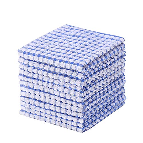 Kitchen Dishcloths 12pcs 12x12 Inches Bulk Cotton Kitchen Dish Cloths Scrubbing Wash Cloths Sets (Blue)