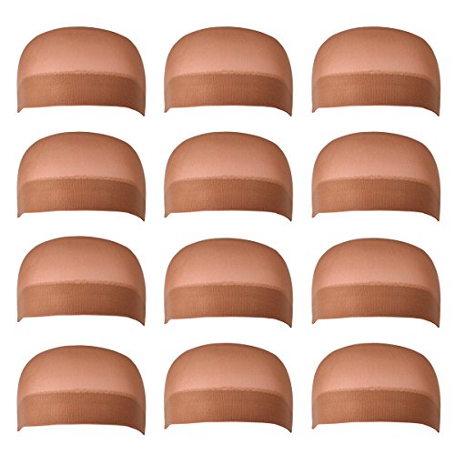 Book Cover 12 Pack Dreamlover Brown Stocking Wig Caps, Skin Tone Color Stretchy Nylon Close End Wig Caps, Each Paper Board Contains 2 Wig Caps, Brown