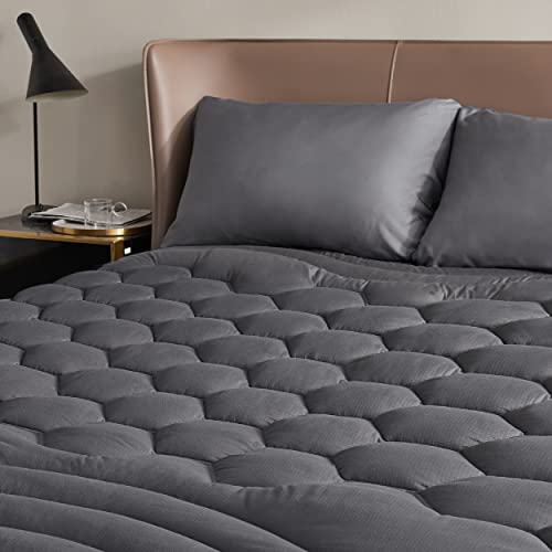 Book Cover Bedsure King Mattress Pad Deep Pocket Pillow Top Mattress Topper Bedding Quilted Fitted Mattress Cover Extra Long Mattress Protector Stretches up to 21 Inches Deep (78x80 Inches, Grey)