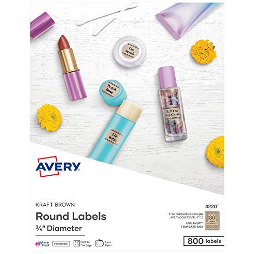 Avery Printable Round Labels, 3/4" Diameter, Kraft Brown, 800 Customizable Labels (4220)
