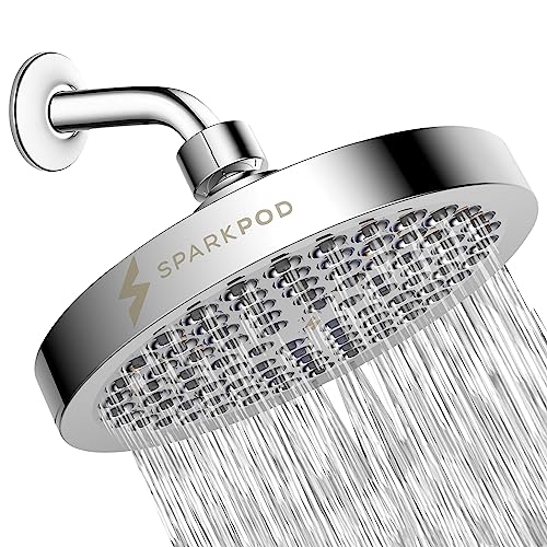 SparkPod Shower Head - High Pressure Rain - Luxury Modern Chrome Look - Tool-less 1-Min Installation - Adjustable Replacement for Your Bathroom Shower Heads (Luxury Polished Chrome, 6 Inch Round)