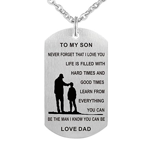 CraDiabh Dad Mom to Son Dog Tag Necklace Military Mens Jewelry Personalized Custom Dogtags Pendant Love Gift