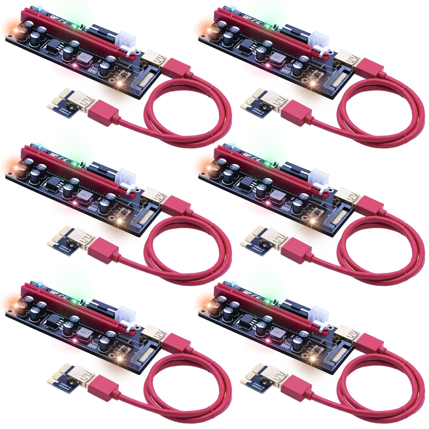 Mailiya 009s Pro PCIe Riser, Dual Chip PCI-Express GPU Riser,16X to 1X Powered Riser Adapter Card w/10 Solid Capacitors/RGB LED Light/60cm USB 3.0 Cable M201