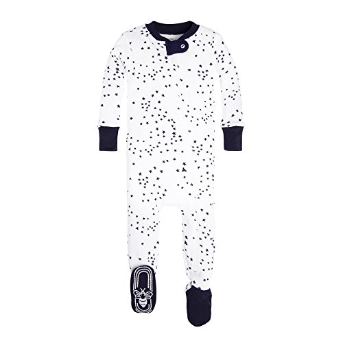 Book Cover Burt's Bees Baby, Unisex Pajamas, Zip-Front Non-Slip Footed Sleeper Pjs, Organic Cotton, Midnight Twinkle Bee, 0-3 Months